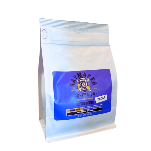 DECAF MIDDLEWEIGHT 12oz. decaf coffee ground whole bean