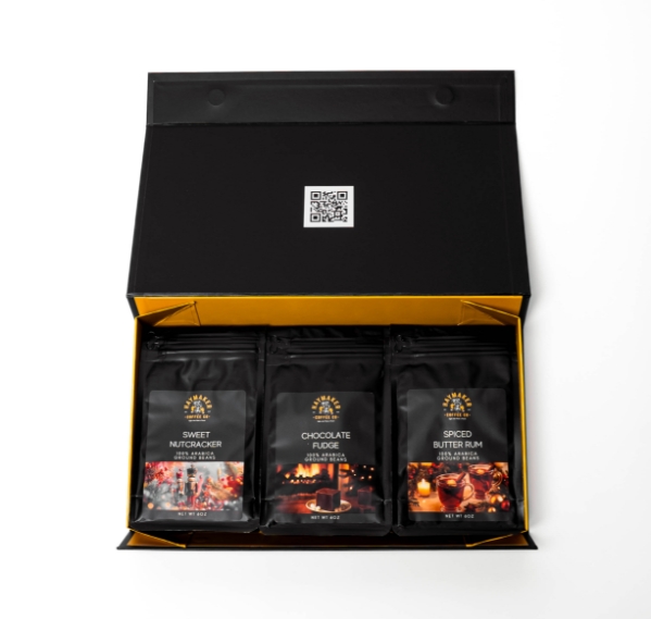 The Winter Luxe Sample Box flavored coffee, gift, box, truffle, chocolate, hazelnut